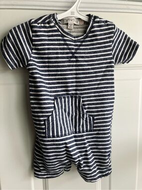 Minymo striped romper navy white 100% cotton 9 months